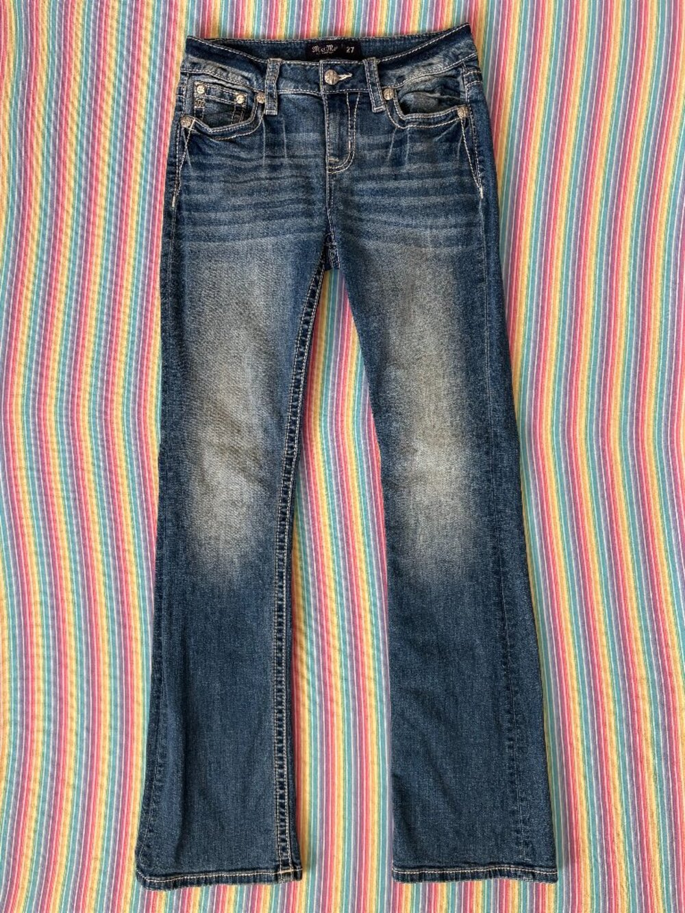 Miss Me Y2K Style Horseshoe Floral Detailed Mid Rise Boot Cut Jeans Size 27